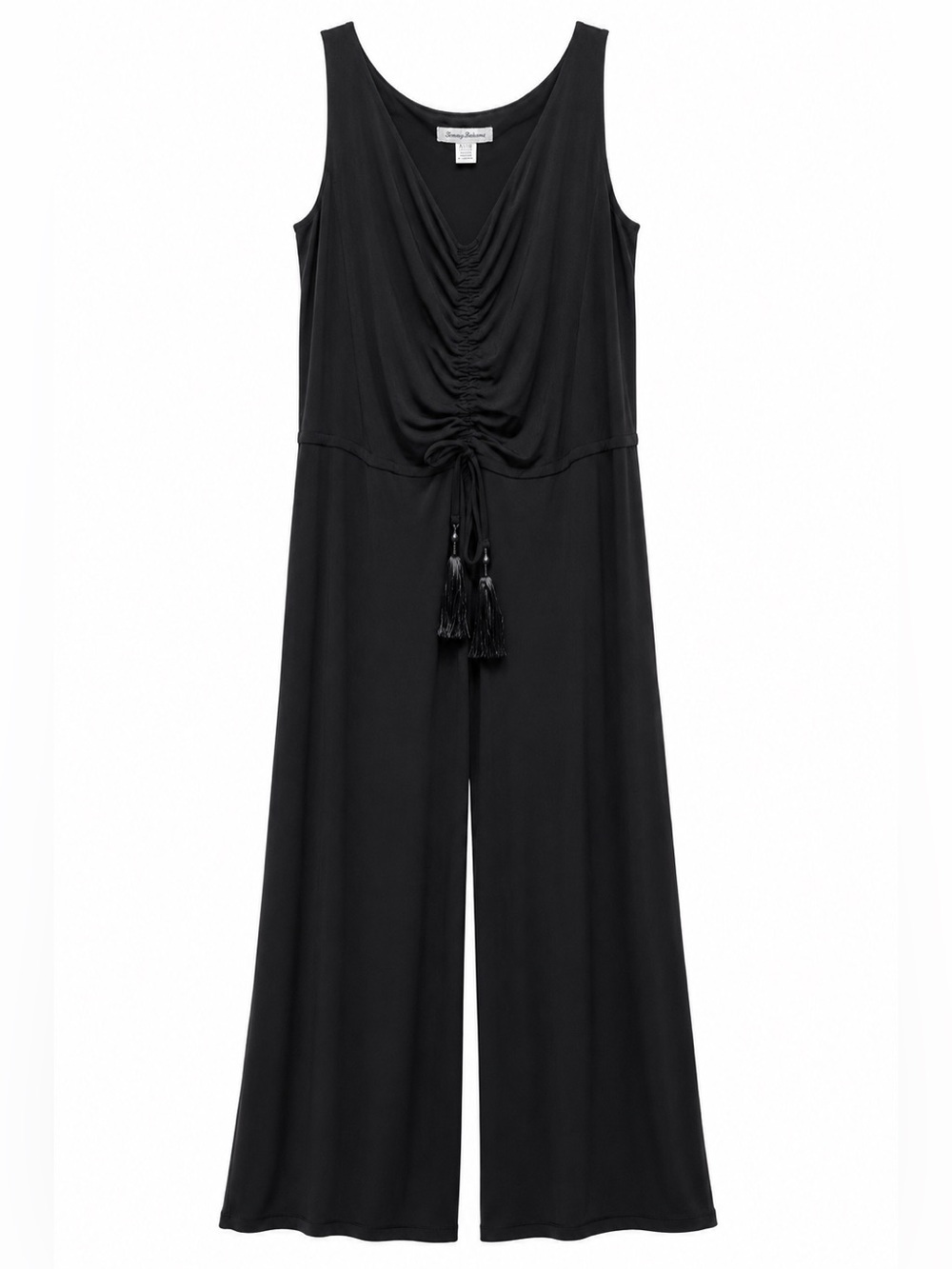 Tommy Bahama XL Black Wide Leg Jumpsuit Ruched Tassel Stretch Resort Wear - Picture 4 of 7